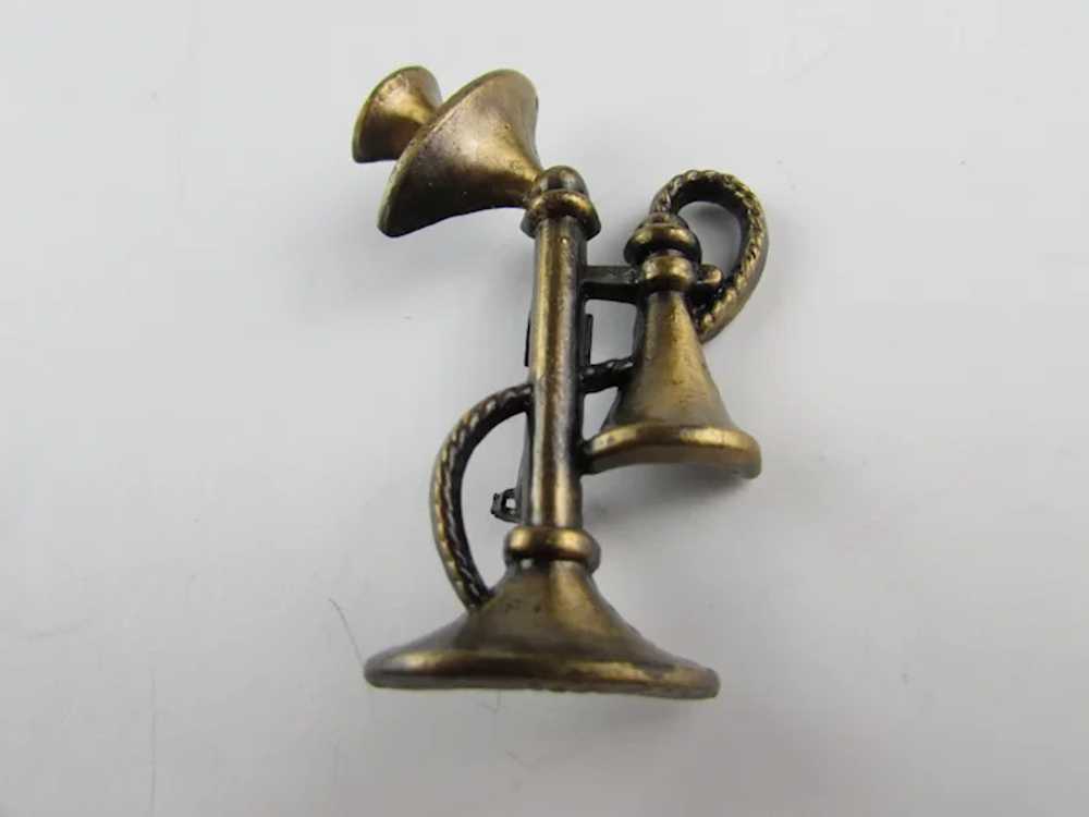 Vintage Bronze Tone Candlestick Phone Pin - image 12
