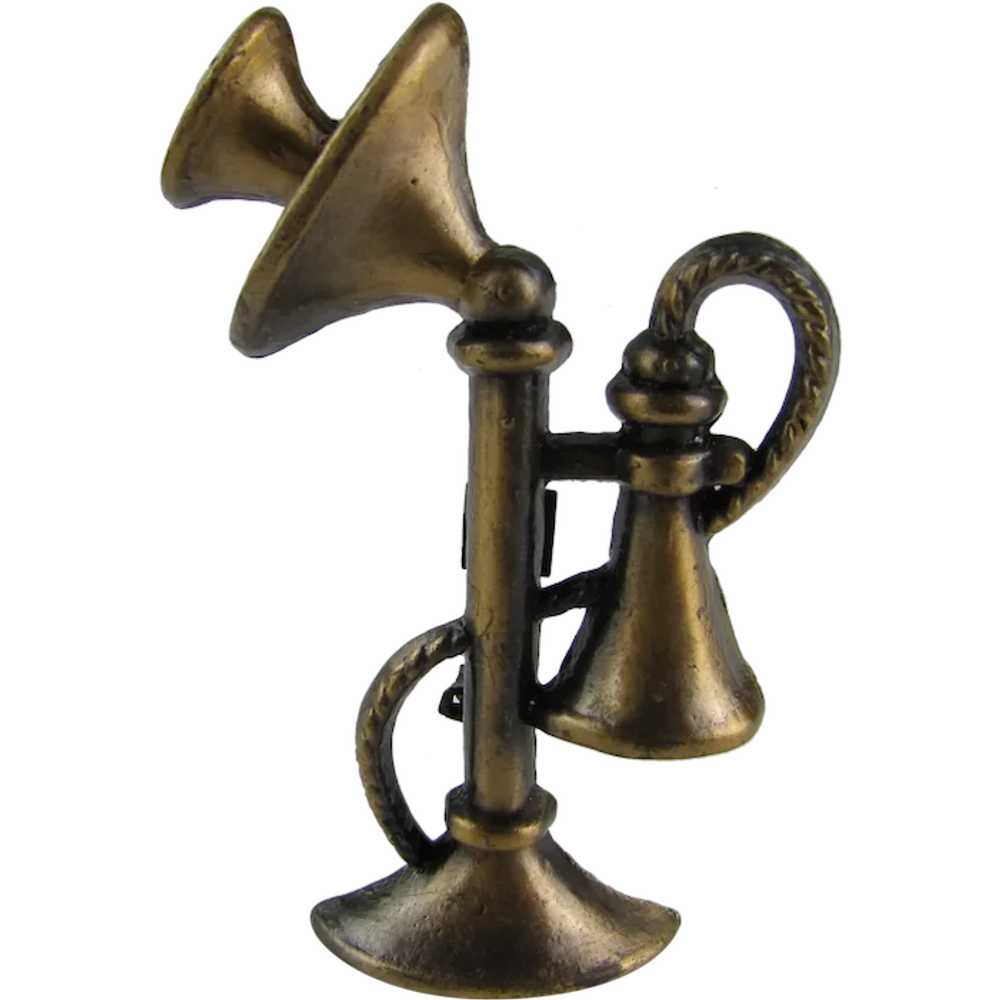 Vintage Bronze Tone Candlestick Phone Pin - image 1