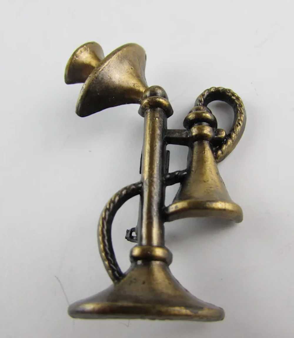Vintage Bronze Tone Candlestick Phone Pin - image 6