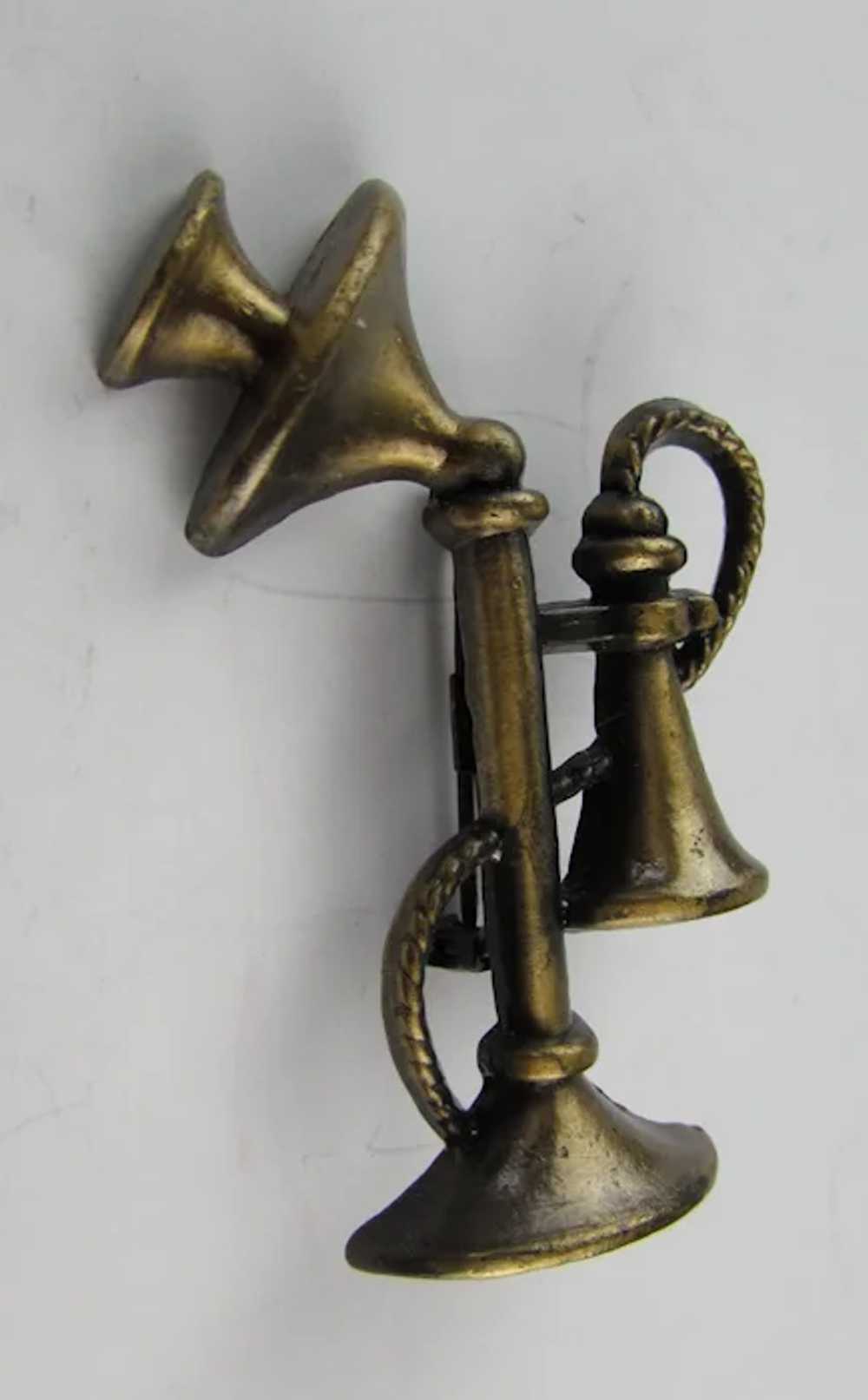 Vintage Bronze Tone Candlestick Phone Pin - image 7
