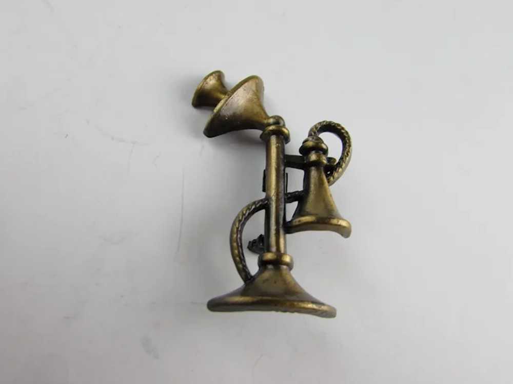 Vintage Bronze Tone Candlestick Phone Pin - image 8