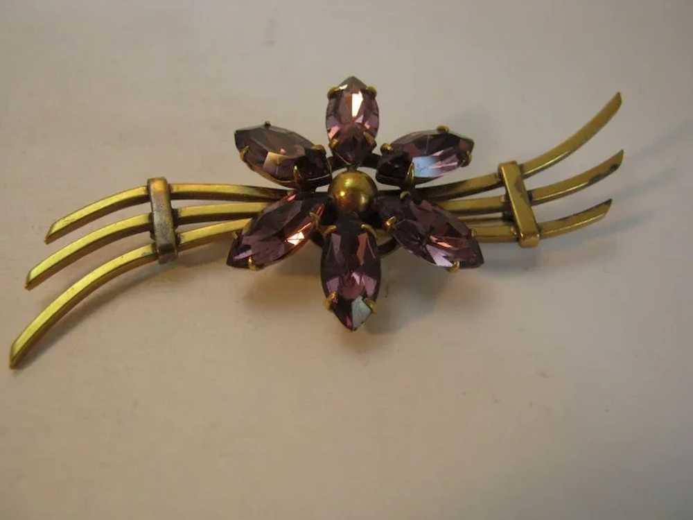 Vintage 1940's  Pin with Amethyst Crystal Flower … - image 3