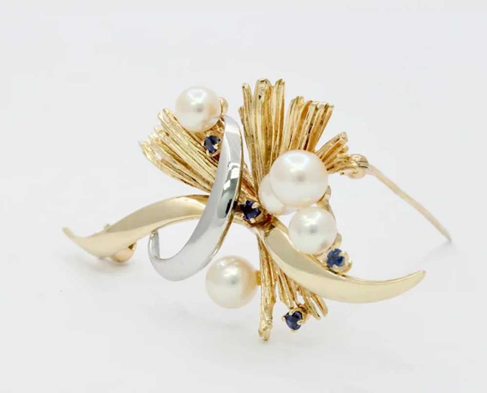 Vintage Mikimoto Pearl Sapphire Brooch - image 3