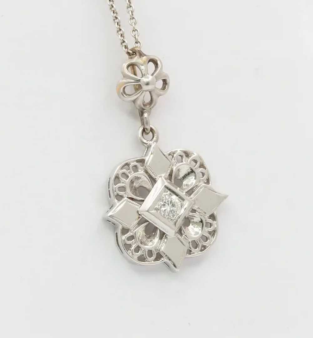 Vintage 10K White Gold Diamond Cross Pendant - image 2