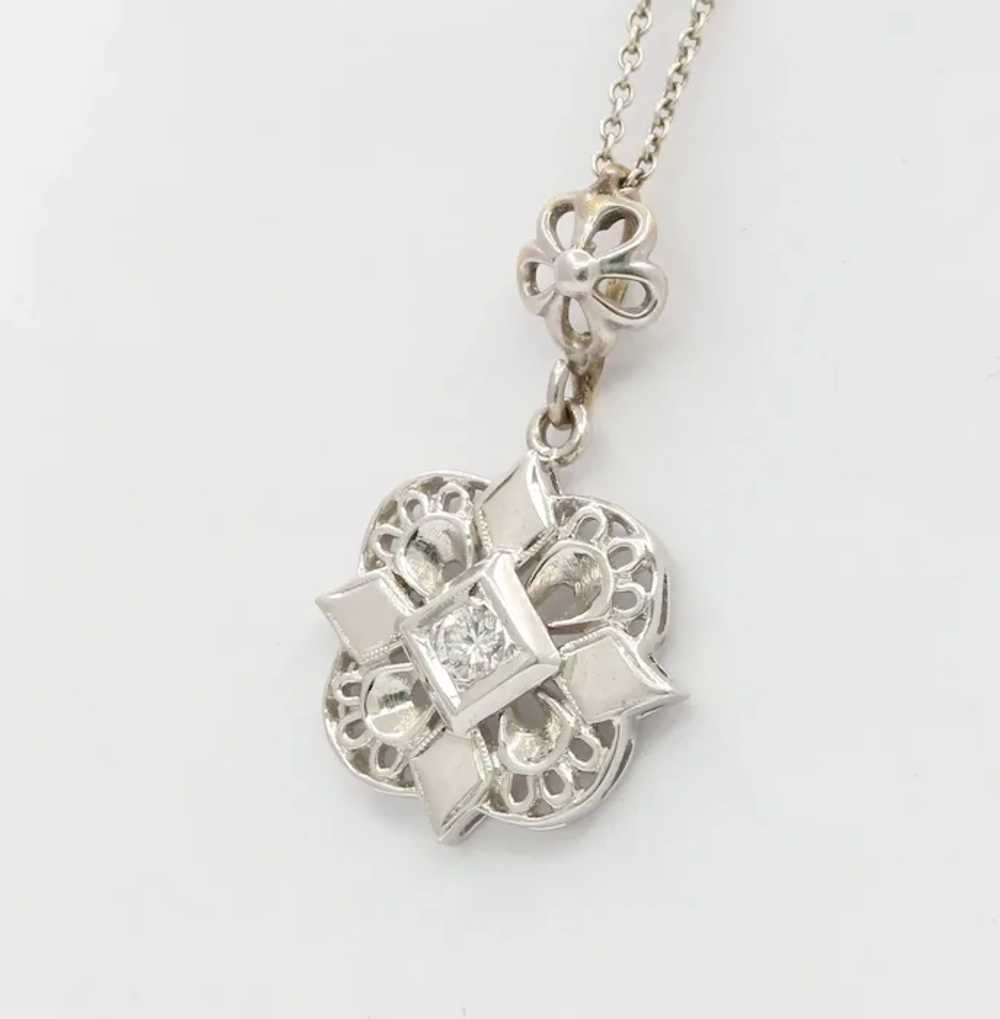 Vintage 10K White Gold Diamond Cross Pendant - image 3