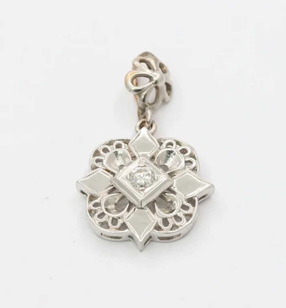 Vintage 10K White Gold Diamond Cross Pendant - image 4