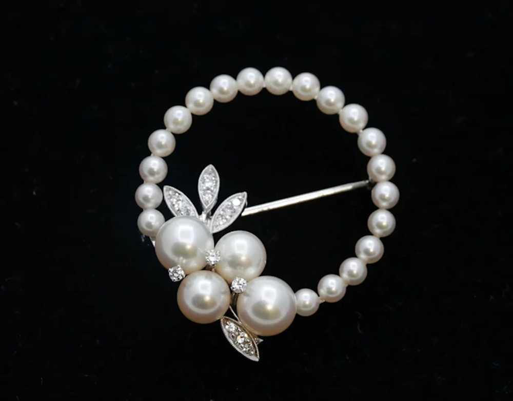 Elegant Ladies Vintage 14K White Gold Pearls Diam… - image 2