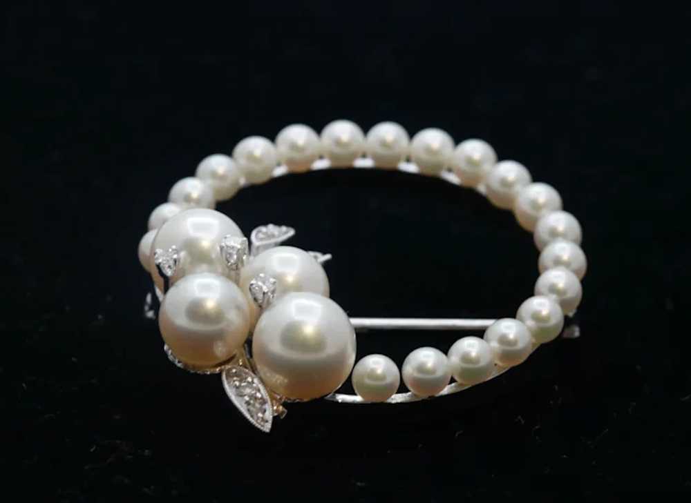 Elegant Ladies Vintage 14K White Gold Pearls Diam… - image 4