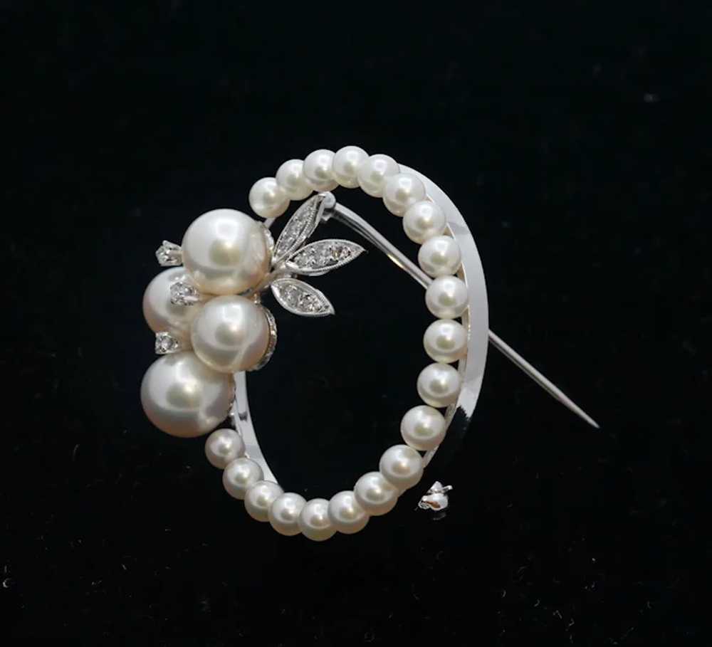 Elegant Ladies Vintage 14K White Gold Pearls Diam… - image 5