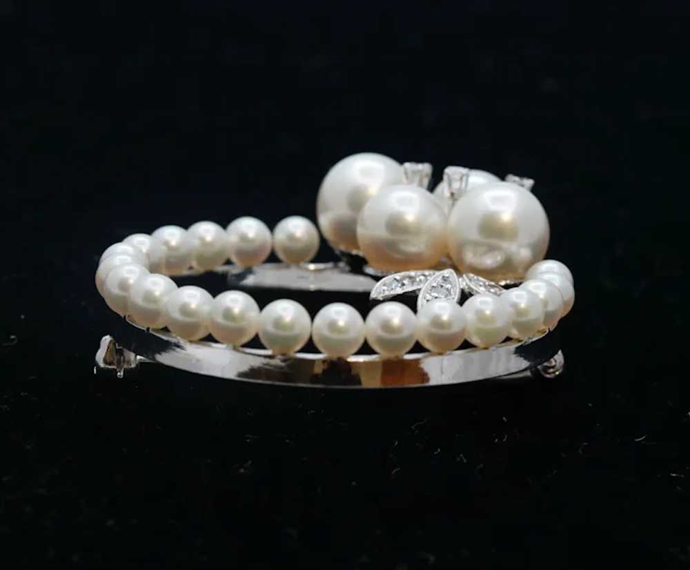 Elegant Ladies Vintage 14K White Gold Pearls Diam… - image 6