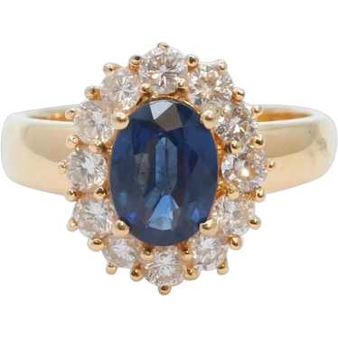 Beautiful Vintage Blue Sapphire Diamonds 18K Yello