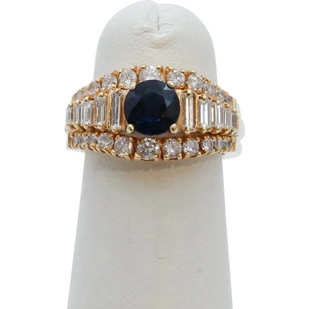 Vintage Ladies Blue Sapphire Diamonds 18K Yellow … - image 1