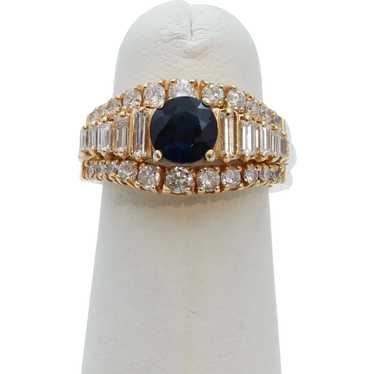 Vintage Ladies Blue Sapphire Diamonds 18K Yellow … - image 1