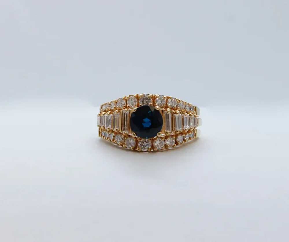 Vintage Ladies Blue Sapphire Diamonds 18K Yellow … - image 2