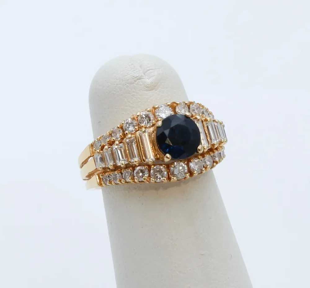 Vintage Ladies Blue Sapphire Diamonds 18K Yellow … - image 3