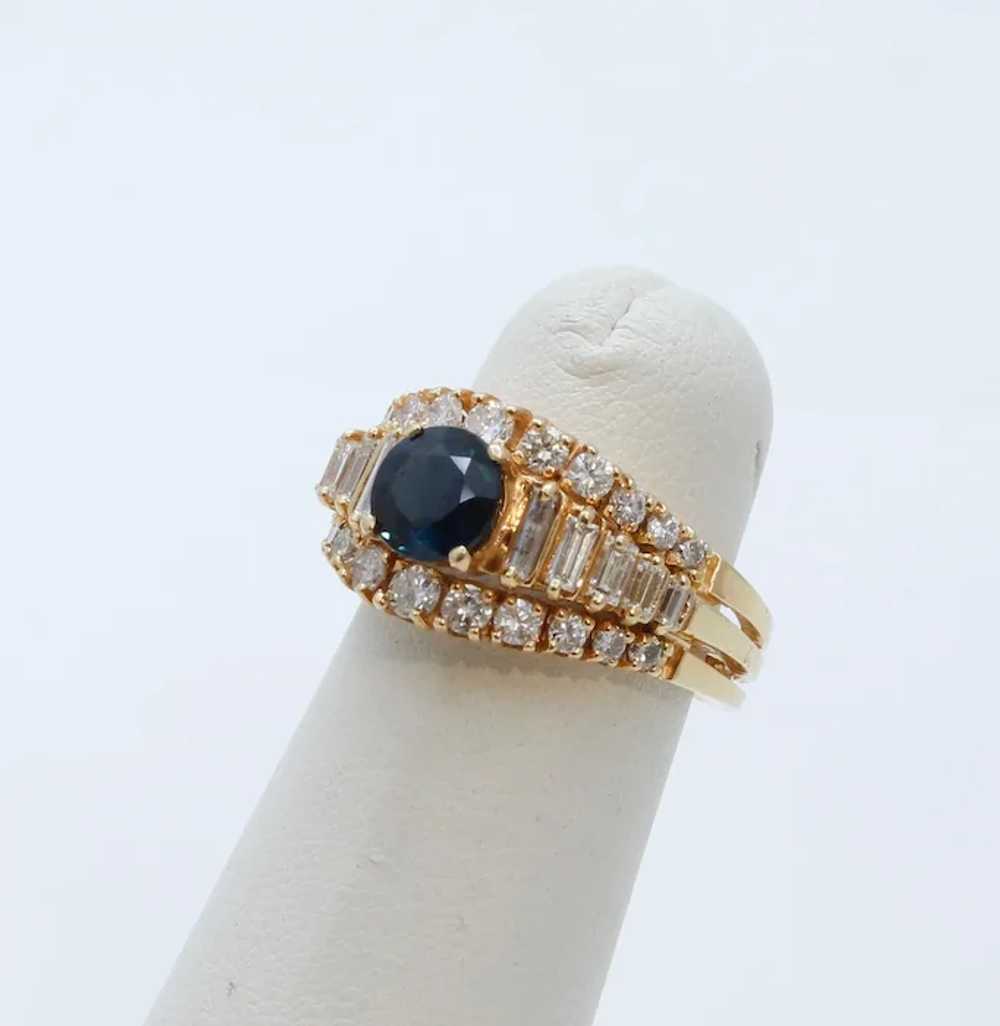 Vintage Ladies Blue Sapphire Diamonds 18K Yellow … - image 4