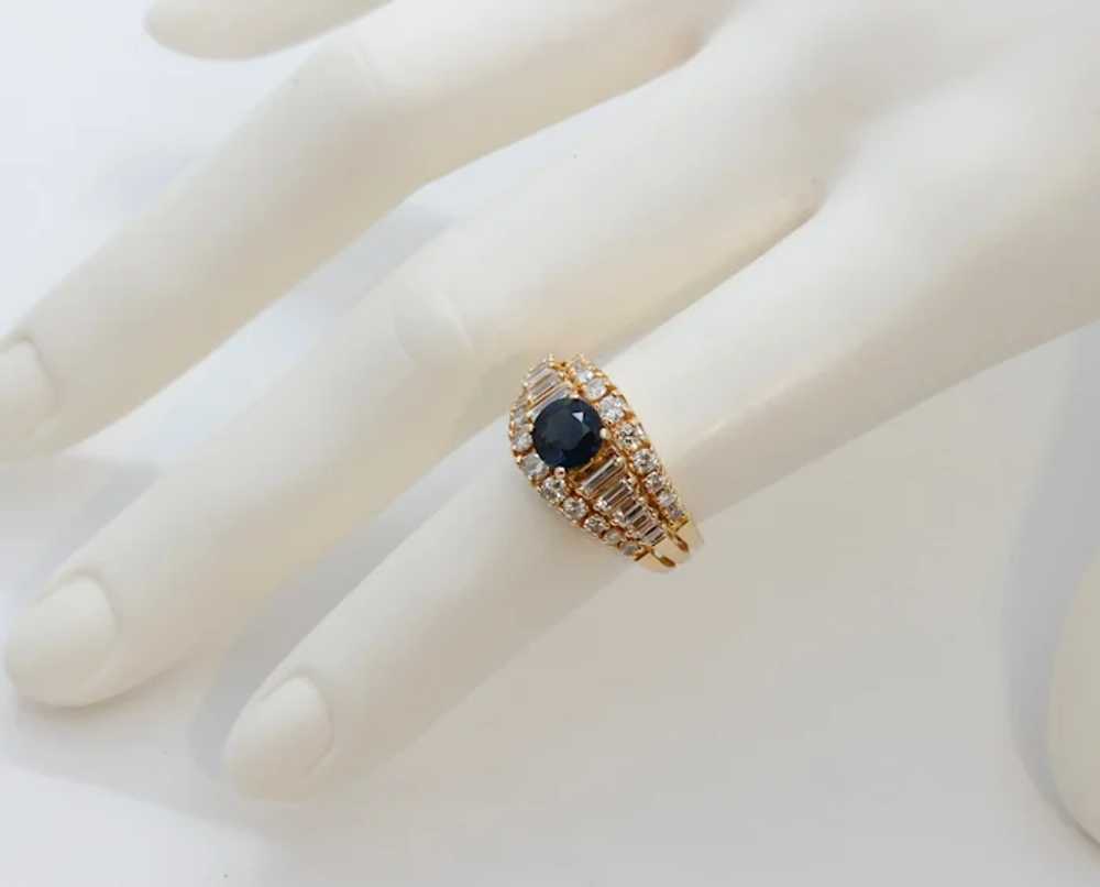 Vintage Ladies Blue Sapphire Diamonds 18K Yellow … - image 6