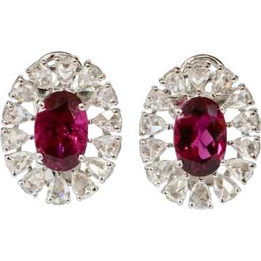 Pink Tourmaline Rose Cut Diamonds 18K White Gold … - image 1