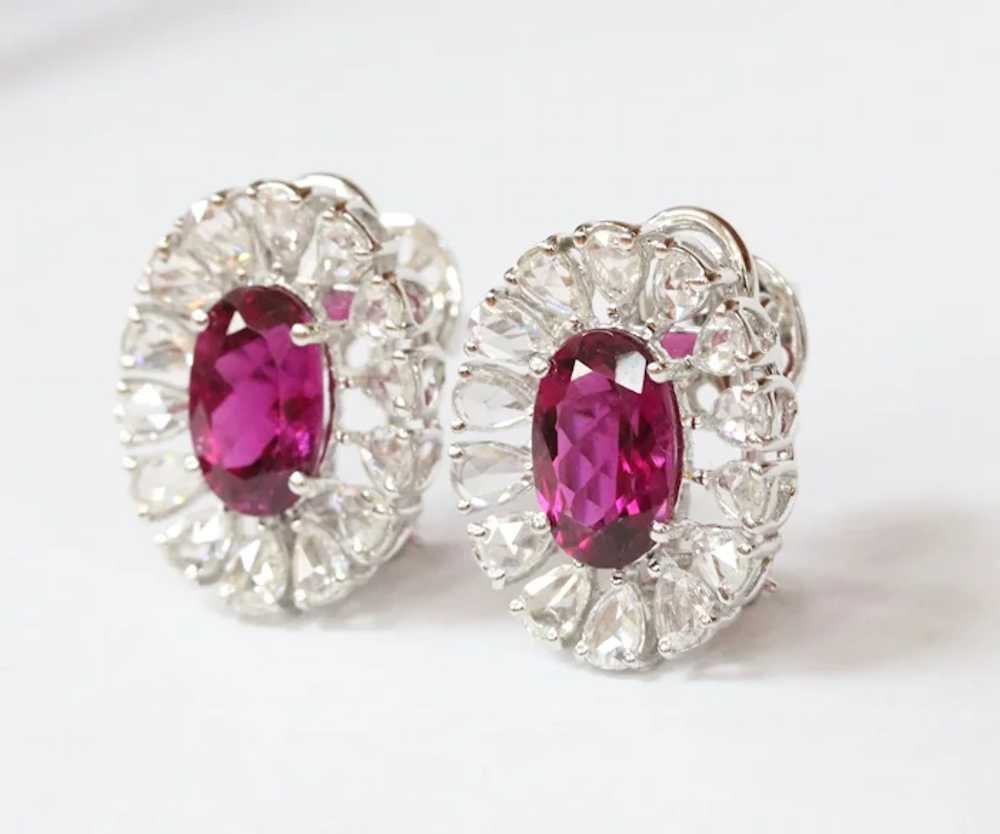 Pink Tourmaline Rose Cut Diamonds 18K White Gold … - image 3