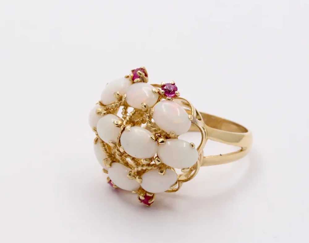 Vintage 14K Yellow Gold Opal Cluster Ruby Ring - image 4