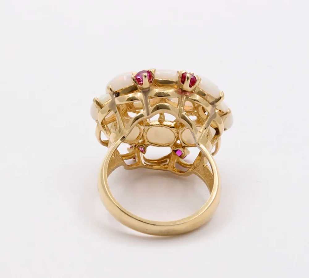 Vintage 14K Yellow Gold Opal Cluster Ruby Ring - image 5