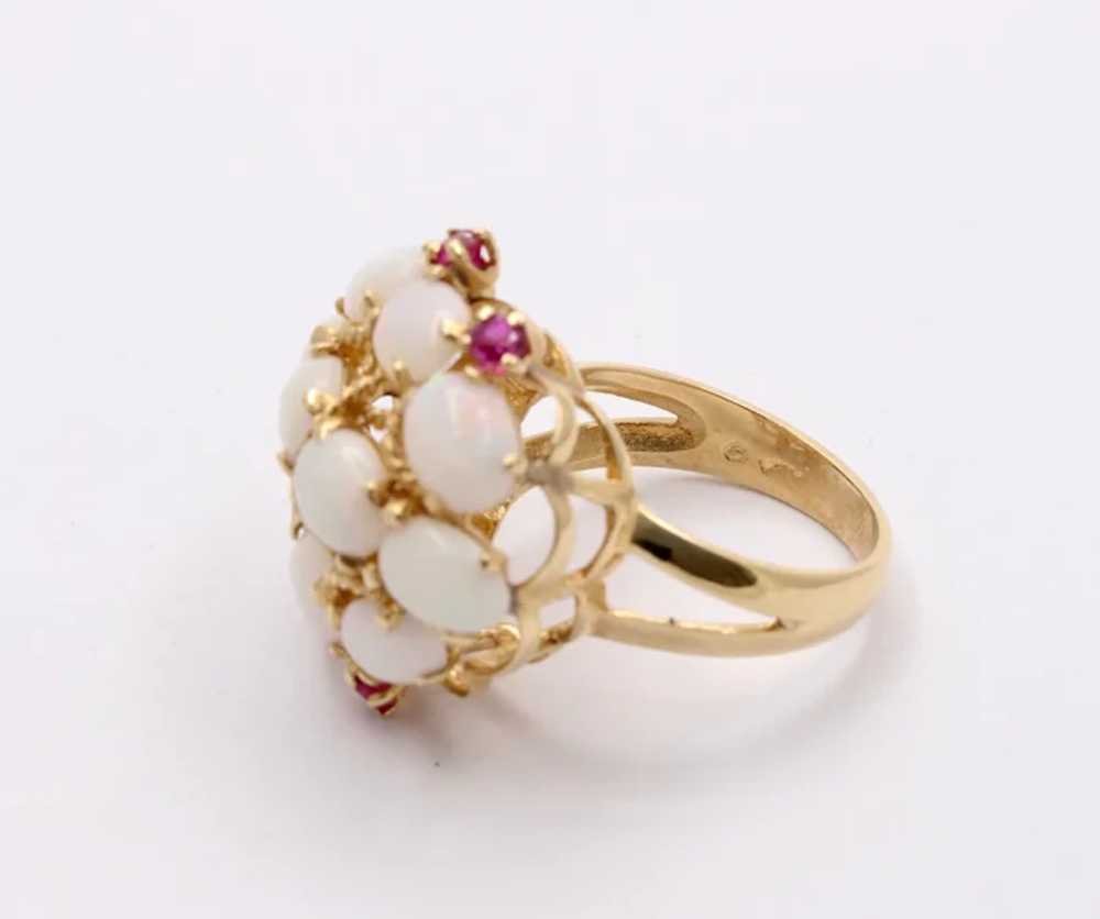 Vintage 14K Yellow Gold Opal Cluster Ruby Ring - image 6
