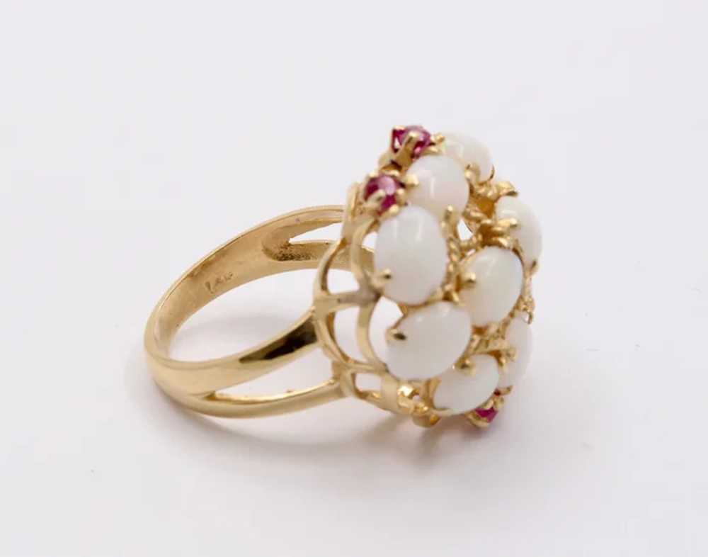 Vintage 14K Yellow Gold Opal Cluster Ruby Ring - image 7