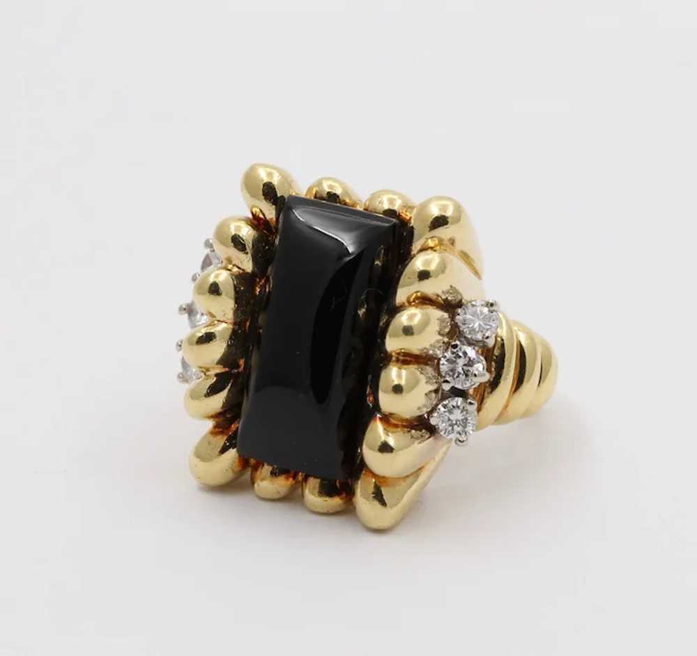 Vintage 18K Yellow Gold Unique Onyx Diamond State… - image 2