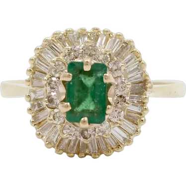 Vintage Emerald Ring Ballerina Damond 14K Yellow … - image 1