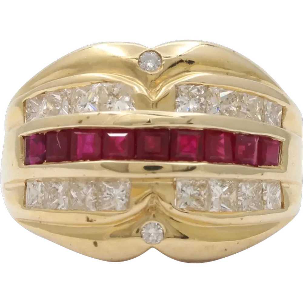 Vintage Chunky Table Cut Rubies Diamonds 14K Yell… - image 1