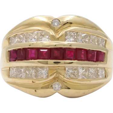 Vintage Chunky Table Cut Rubies Diamonds 14K Yell… - image 1