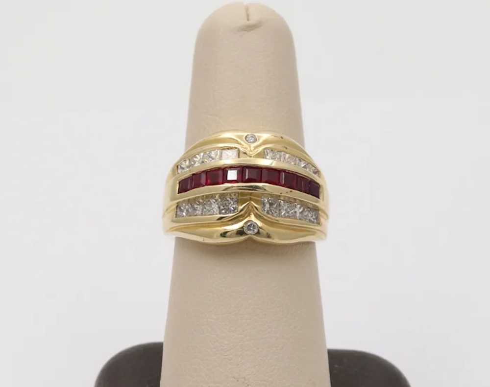 Vintage Chunky Table Cut Rubies Diamonds 14K Yell… - image 2