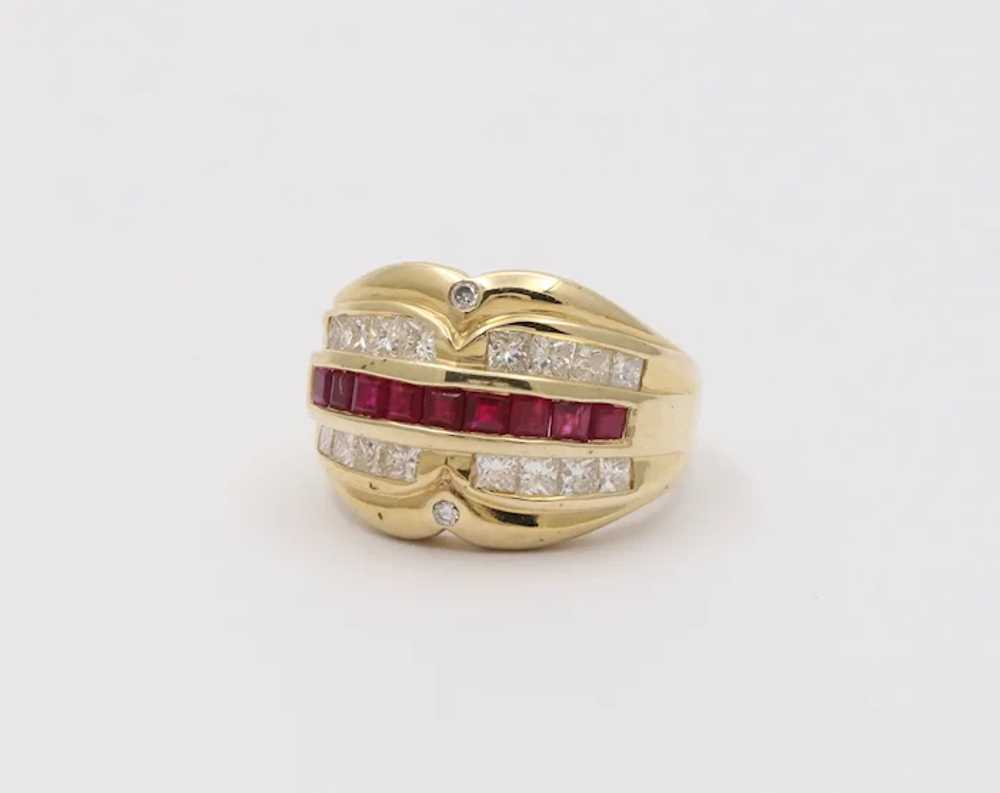 Vintage Chunky Table Cut Rubies Diamonds 14K Yell… - image 3