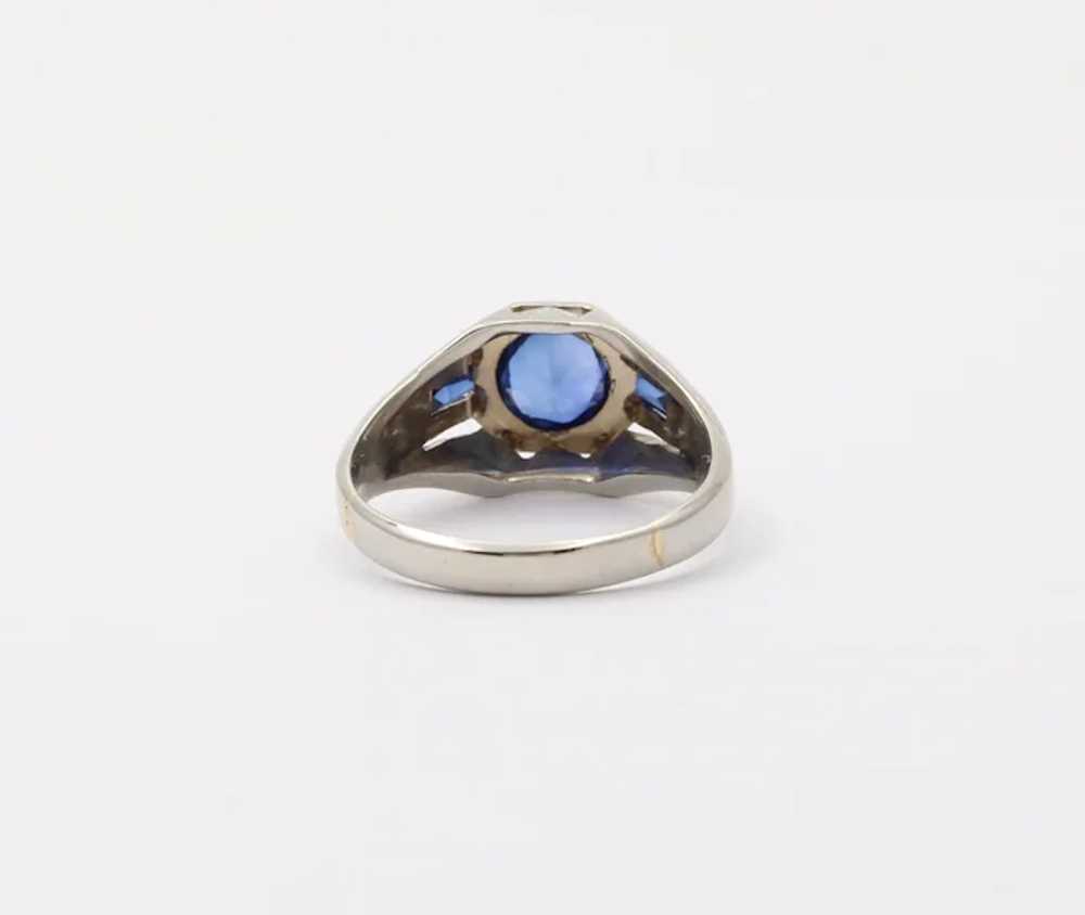 Unique Art Deco Blue Sapphires 18K White Gold Ring - image 6