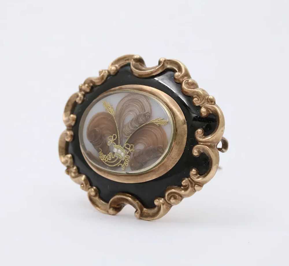 Victorian Memento Mori Hair 10K Enamel Brooch Pen… - image 2