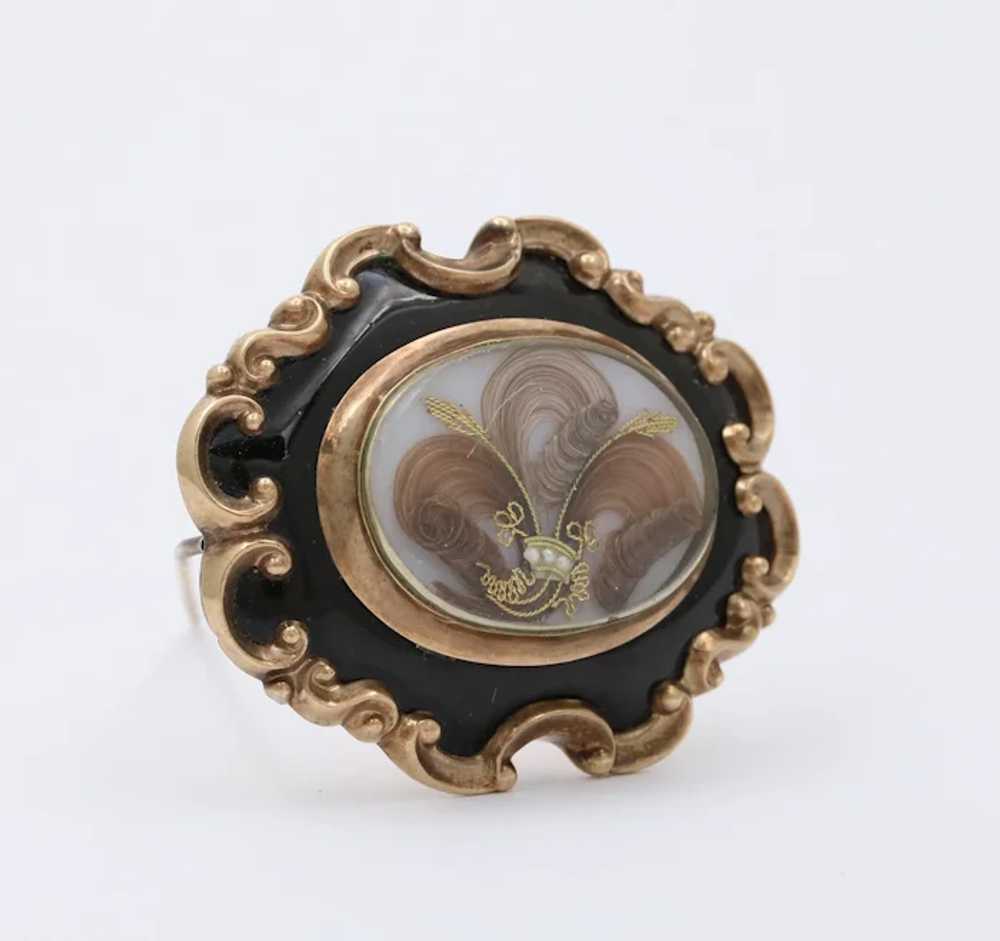 Victorian Memento Mori Hair 10K Enamel Brooch Pen… - image 3