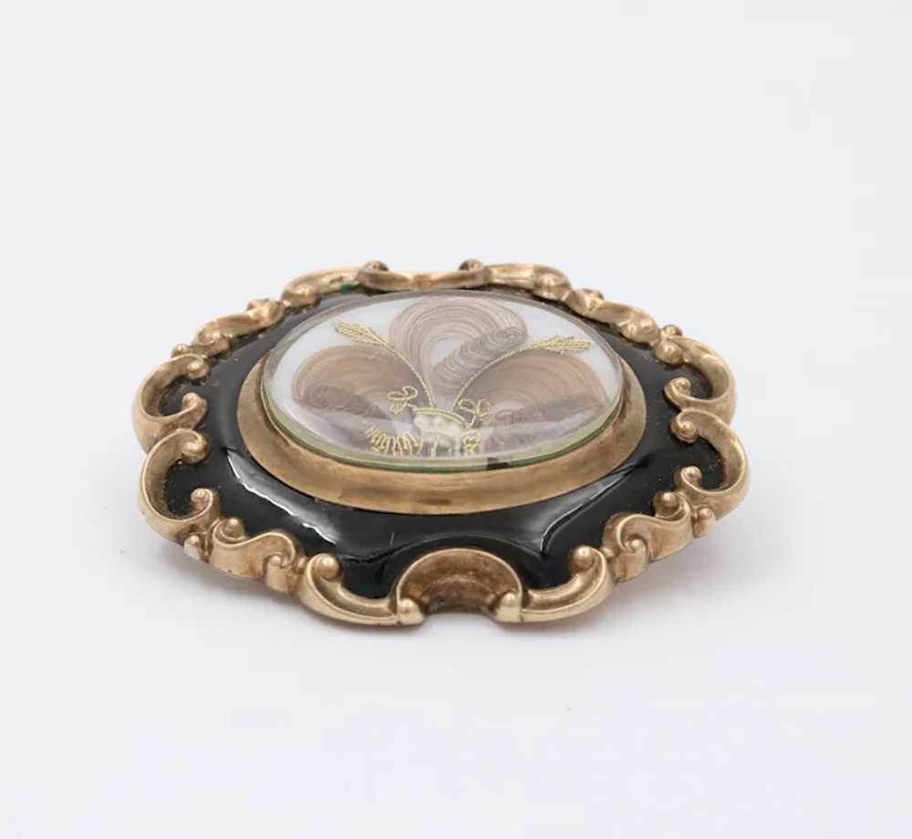 Victorian Memento Mori Hair 10K Enamel Brooch Pen… - image 4