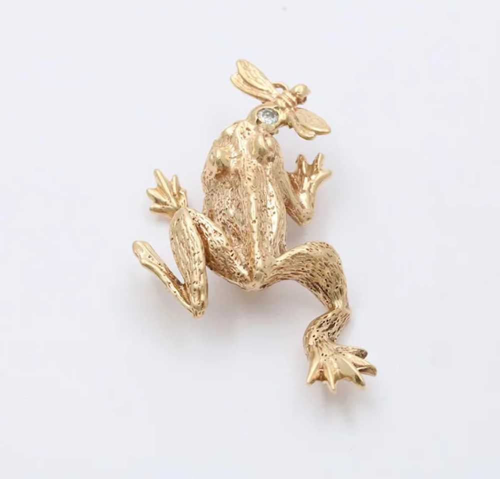 Vintage Frog Eating a Bee Diamond 14K Yellow Gold… - image 5