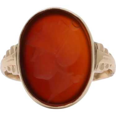 Art Deco Carved Carnelian 14K Yellow Gold Ring