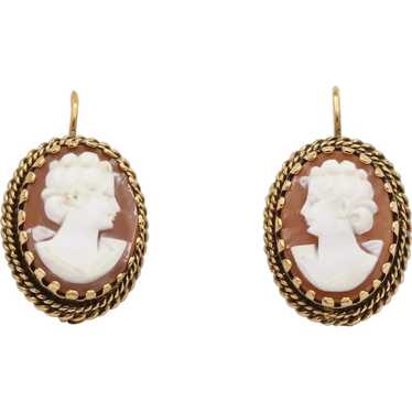 Victorian Revival Agate Cameo 14K Yellow Gold Ear… - image 1