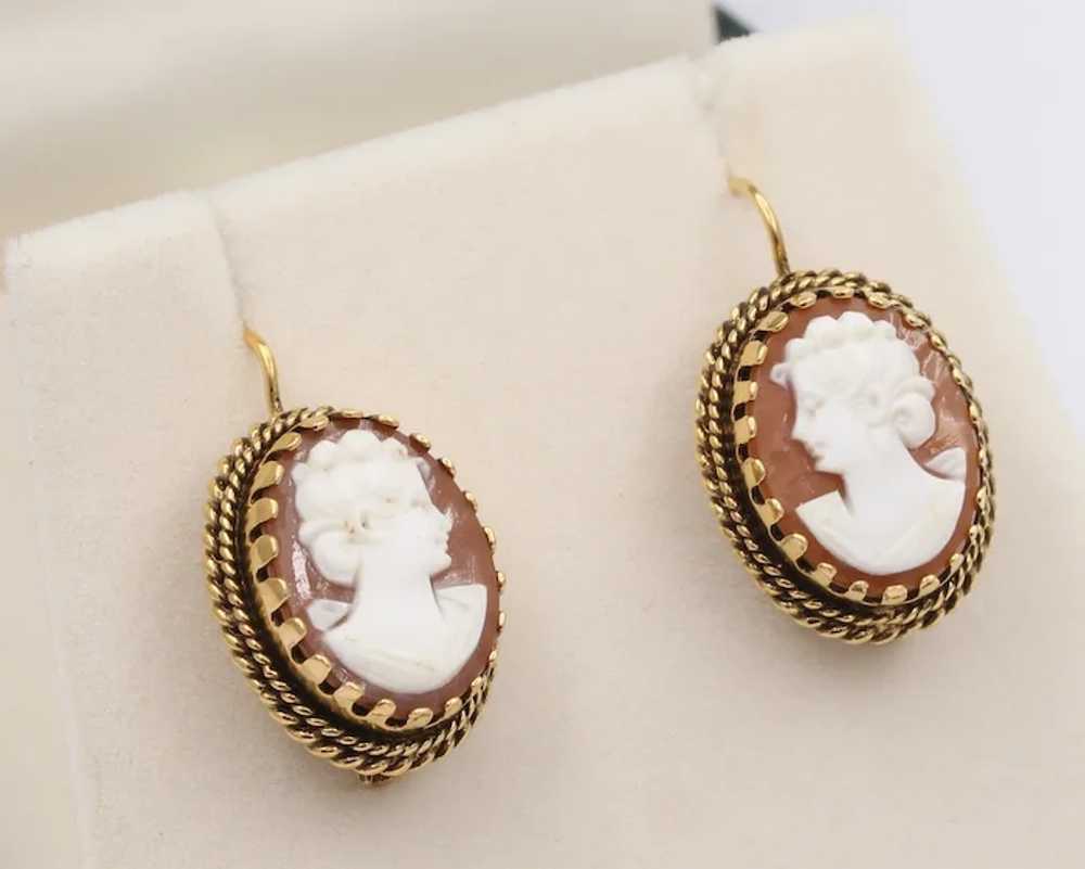 Victorian Revival Agate Cameo 14K Yellow Gold Ear… - image 3