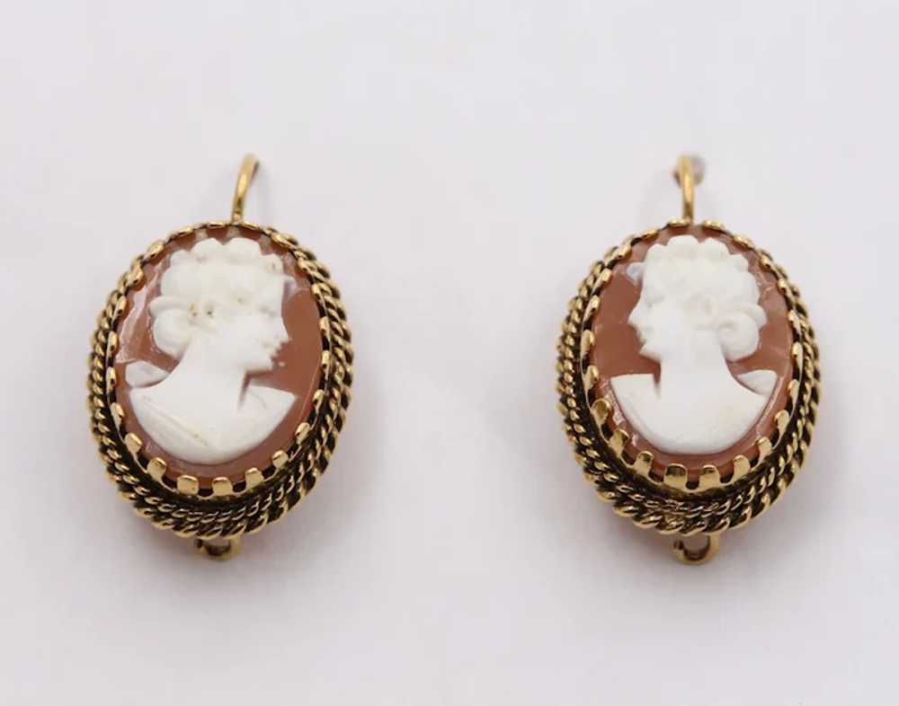 Victorian Revival Agate Cameo 14K Yellow Gold Ear… - image 4