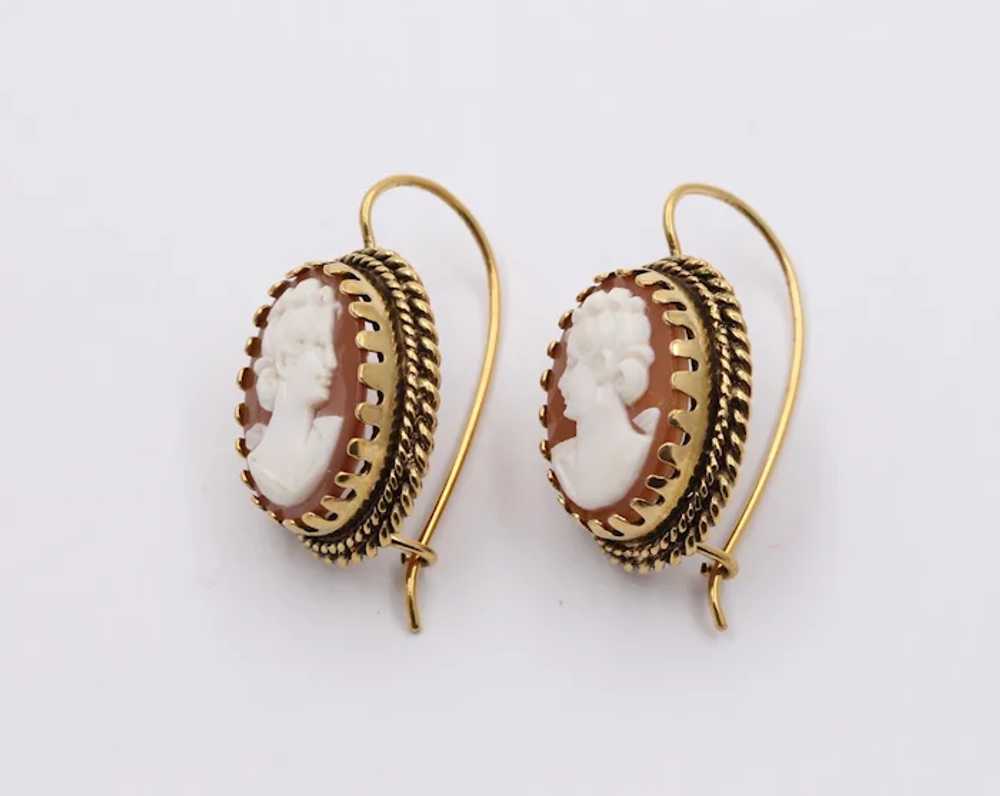 Victorian Revival Agate Cameo 14K Yellow Gold Ear… - image 5