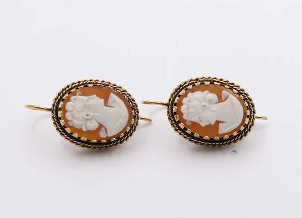 Victorian Revival Agate Cameo 14K Yellow Gold Ear… - image 7