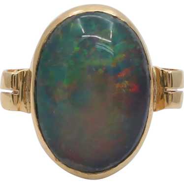 Vintage 14K Yellow Gold Black Opal Doublet Ring - image 1