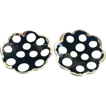 Mod Polka Dot Clip on Earrings Black and White - image 1