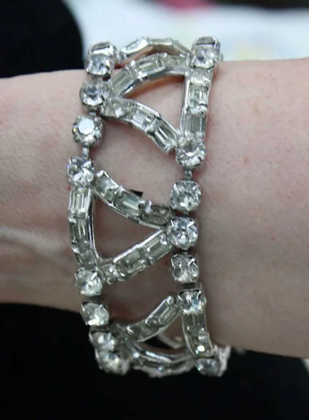 Vintage Eisenberg Wide Rhinestone Bracelet - image 3