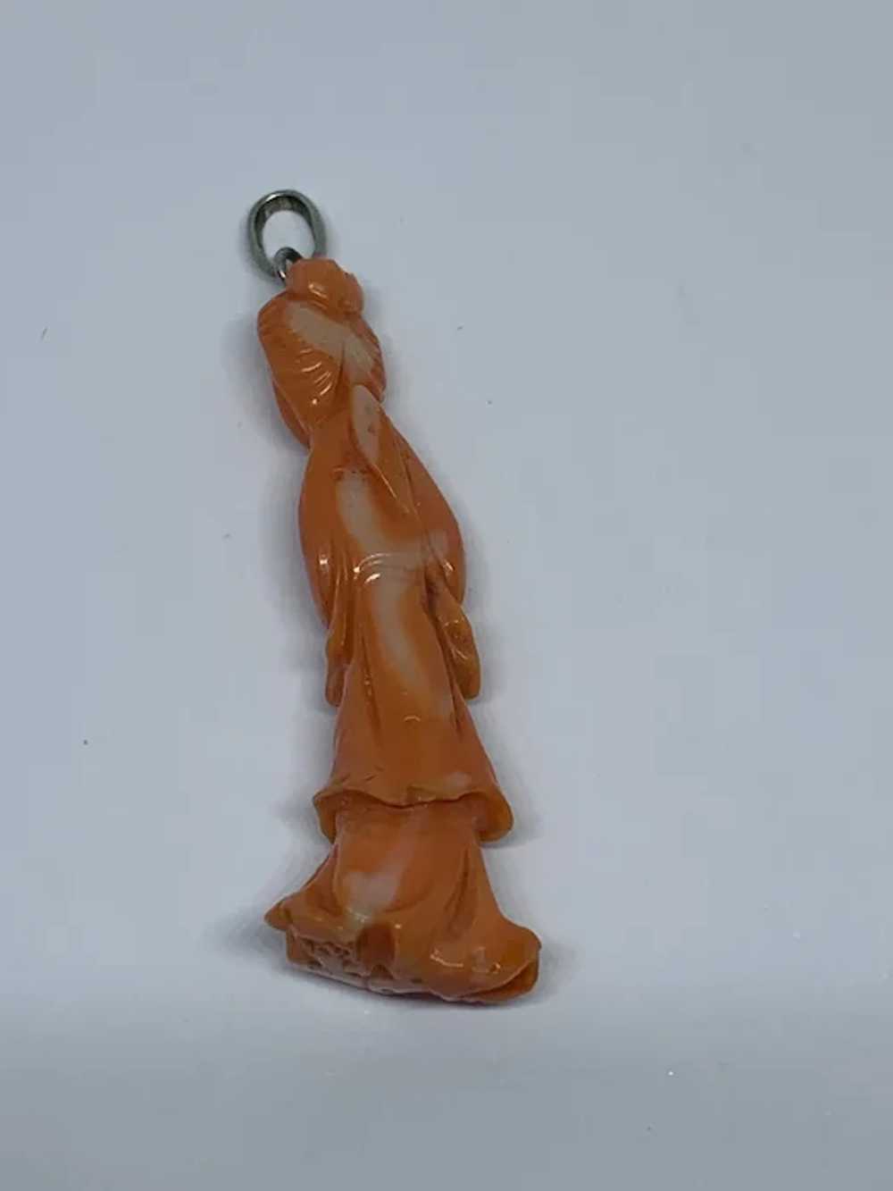 Antique  large salmon coral Chinese Lady Figure P… - image 3