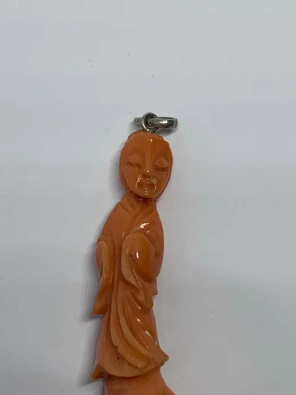 Antique  large salmon coral Chinese Lady Figure P… - image 4
