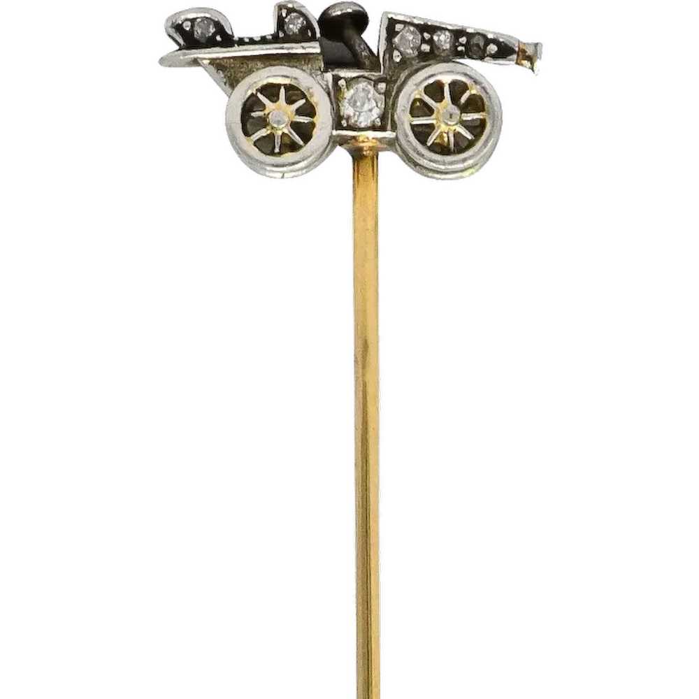 Edwardian Diamond Platinum Gold Antique Car Stick… - image 1